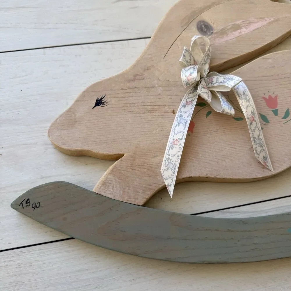 2 Handmade Wood Bunnies / Rabbits Wall Decor Cottage Core Farm House Prairie